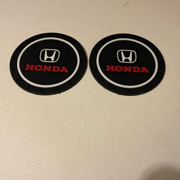 Honda logo car cup Coasters in black, white and red Set of 2 NWT - Picture 2 of 4